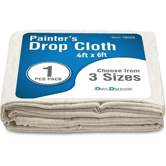 Dirt Defense 4’ x 6’ All Purpose Canvas Tarp Drop Cloth Furniture Cover Art Supplies