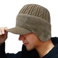 thumbnail image 2 of Qwertyu Mens Knit Winter Hat with Visor and Ear Flaps Fleece Lined Wind Resistant Beanie for Outdoor Cycling Running Hiking Khaki, 2 of 3