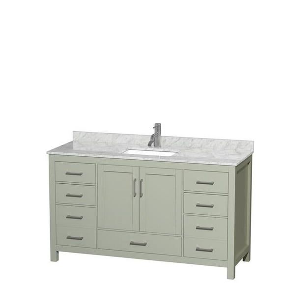 60 in. Sheffield Single Bathroom Vanity with White Carrara Marble Countertop, Undermount Square Sink & Brushed Nickel Trim - Light Green