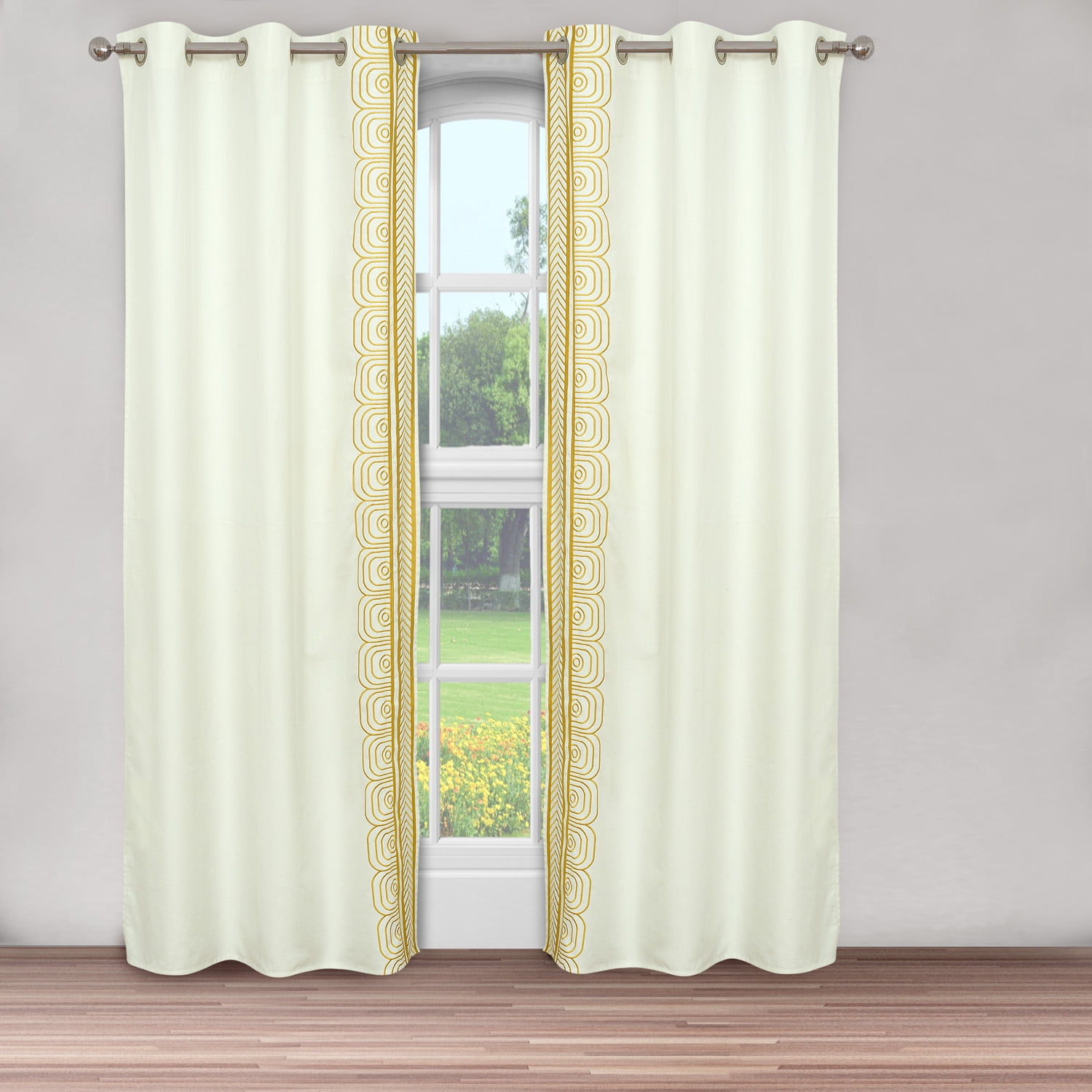 Nikki Chu Gingko Collection Embroidered Window Curtain Panel Pair
