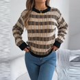 thumbnail image 5 of Fall Womens Sweaters Classic Argyle Striped Knitted Pullover Casual Long Sleeve Crew Neck Vintage Preppy Style Sweater, 5 of 6