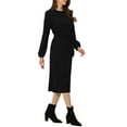 thumbnail image 4 of INSPIRE CHIC Women's Midi 2023 Ribbed Long Sleeve Knit Tie Waist Sweater Dress Black M, 4 of 5