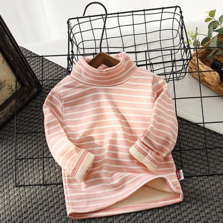 

Bullpiano Children s Warm Striped Long Sleeve T-shirt Half Turtleneck Velvet Loungewear Clothes Baby Bottomed Shirt Underwear For Kids