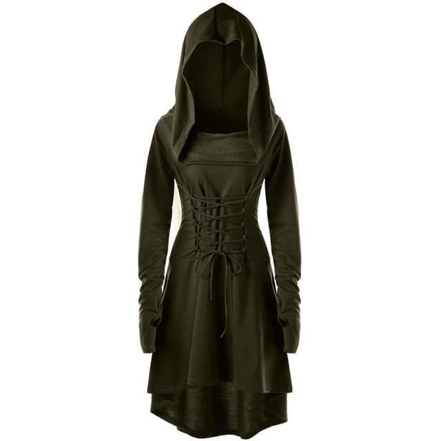 PMVFHDE Robes Filles Adolescentes Robe à Capuche à Lacets Chandail à Enfiler Asymétrique Longue Robe à Capuche Cape pour Grandes Filles Vert,14-16 Ans