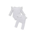 thumbnail image 2 of Qiylii Baby Girls Solid Color Outfit, Fly Long Sleeve O-Collar Romper+Pants, 2 of 8