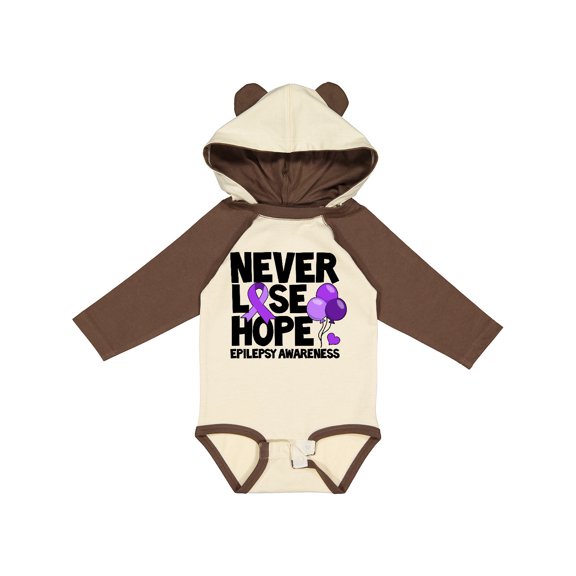 Inktastic Never Lose Hope Epilepsy Awareness with Balloons and Purple Ribbon Boys or Girls Long Sleeve Baby Bodysuit