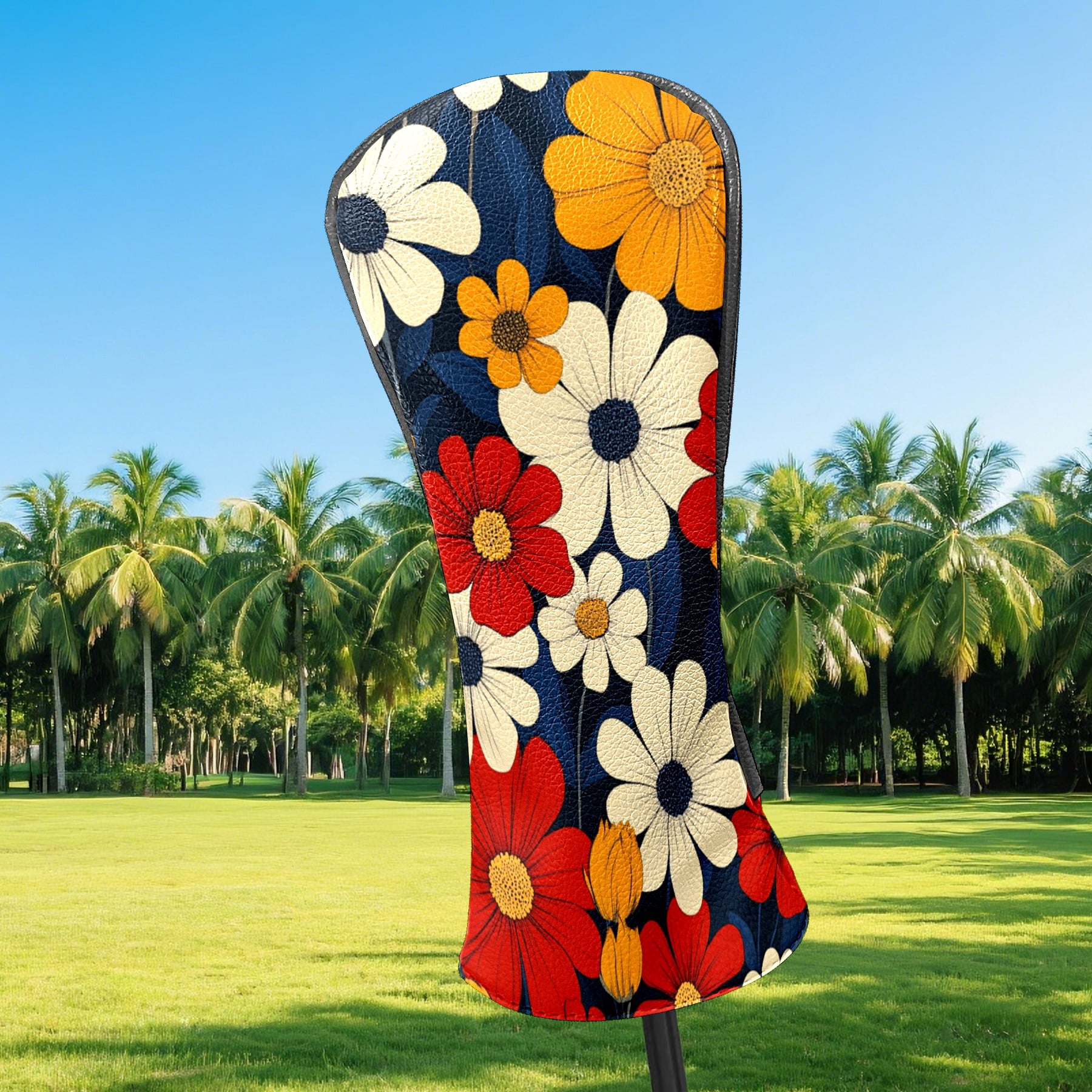 Golf Club Covers PU Leather Waterproof Head Covers for Fairway Woods Hybrids Colorful Flower Pattern