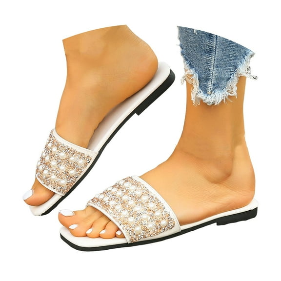 Dakaela Womens Slides Sandals Comfortable Summer Beach Flat Shoes Ladies Fashion Walking Slippers