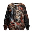 thumbnail image 4 of Yuyamidu Womens Fall Fashion 2025 Long Sleeve Shirts Patchwork Button Up V Neck Sweatshirt for Women Casual Trendy Pullover Teacher Outfits Tops Wolf, Size 2XL, 4 of 7