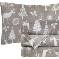 Elegant Comfort Ultra-Soft 4-Piece Holiday Velvet Plush Flannel Sheet Set - Warm Fuzzy Flannel Fleece with Deep Pockets - High-Quality - Cal King, Silver Reindeer
