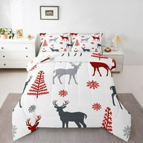 Manfei Rustic Reindeer Print Bedding Comforter Set, Christmas Snowflake Twin Comforter Sets, Teen Kid Boy Girl Reversible Bedding Set, Luxury Bedroom Decor, 2 Pieces