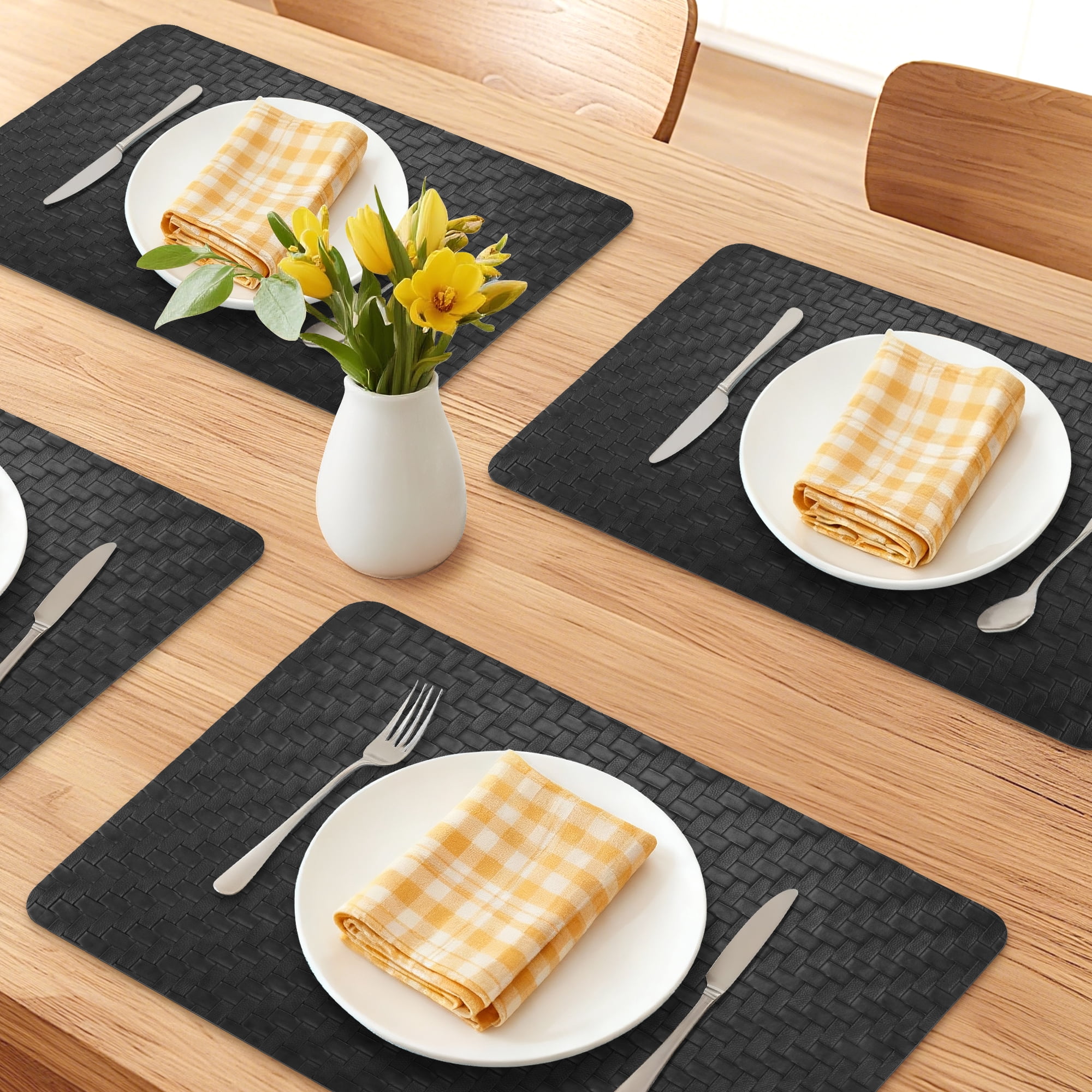 REGALWOVEN Rectangle Placemats Set of 6 Vinyl Placemats for Kitchen Dining Washable Heat Resistant Table Placemats Wipeable Table Mat Gray 17.7x11.8inch