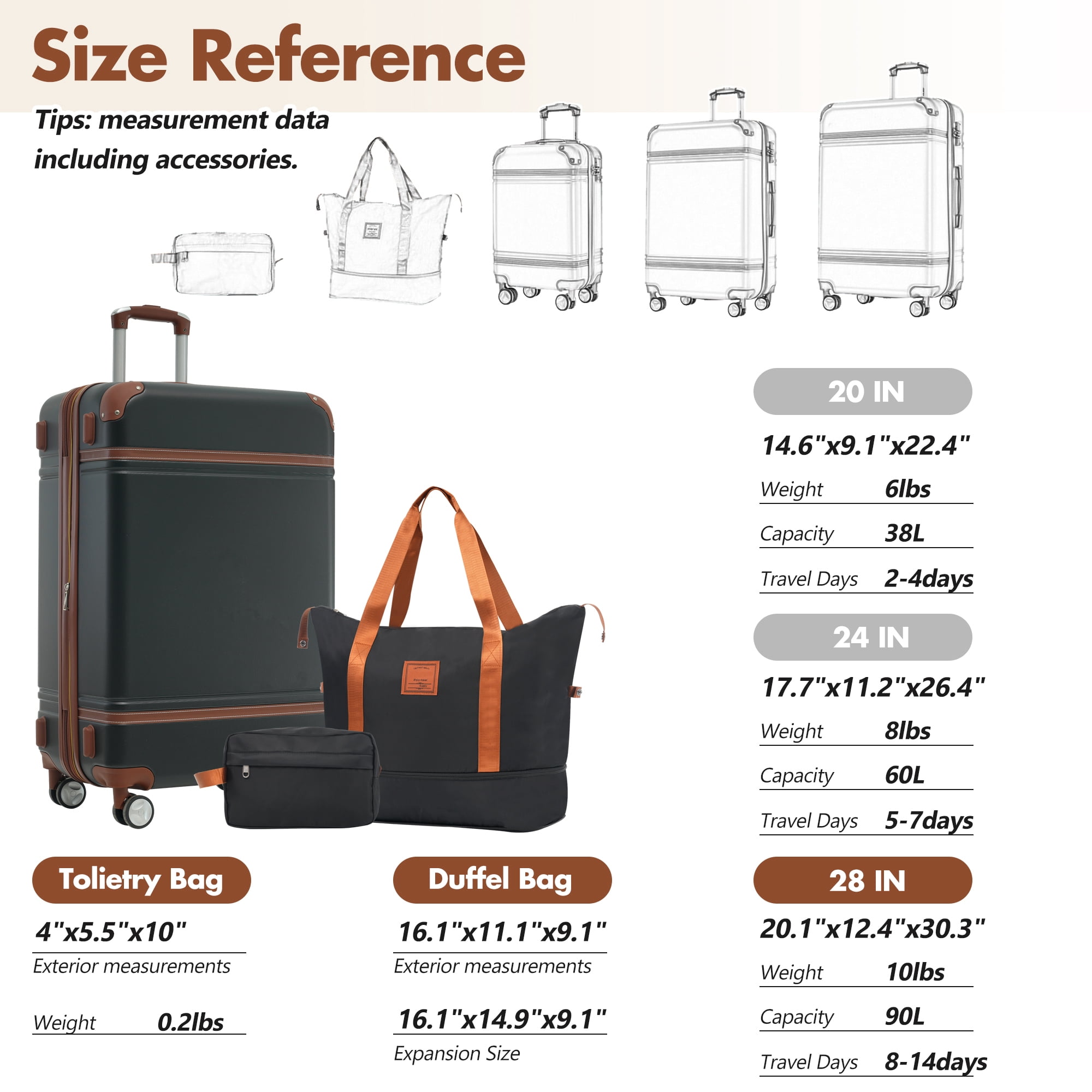 Travel Hard Case Hardshell Luggage Sets with Bags Lightweight Suitcase Double Spinner Wheels with TSA Lock ,Single Vintage Luggage 28 IN,Black,Hard-sided Luggage