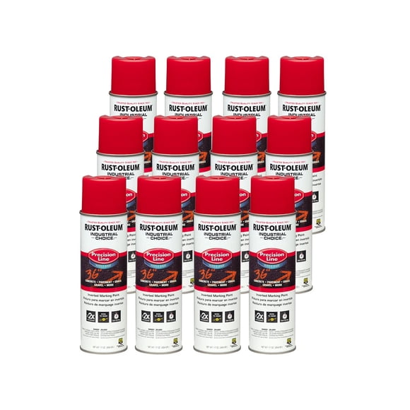 Rust-Oleum 203038-12PK Industrial Choice Inverted Water-Based Marking Spray Paint, 17 Oz, Safety Red, 12 Pack
