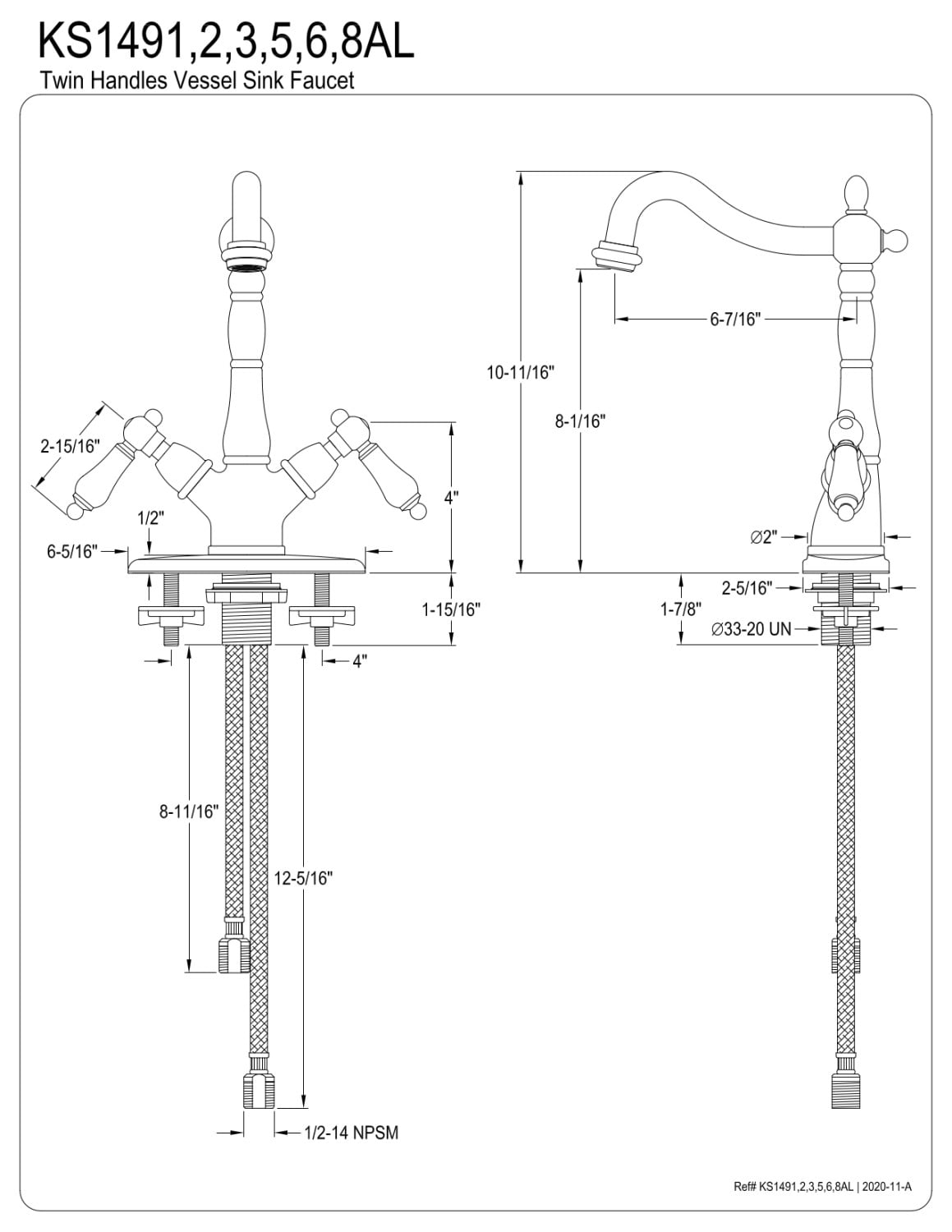Kingston Brass Heritage Two Handle Vessel Sink Faucet with Optional Cover Plate