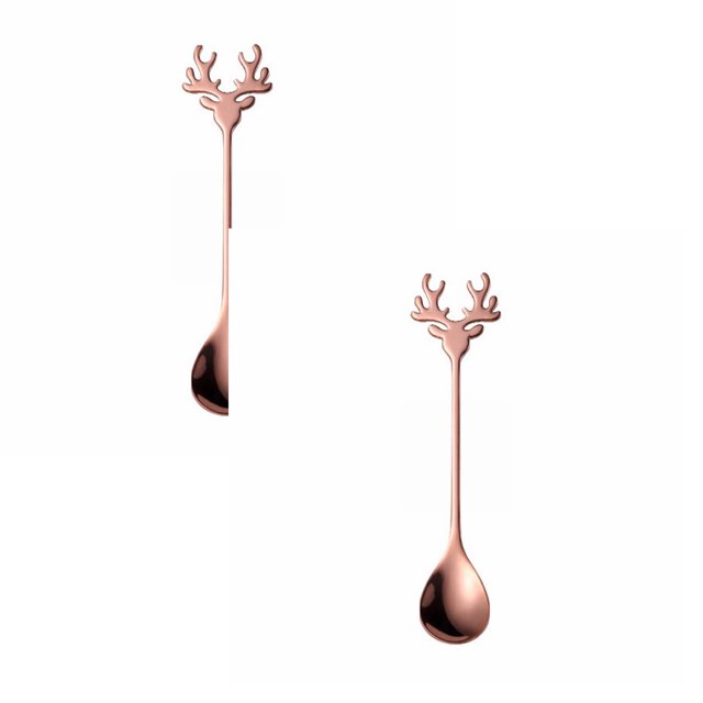 2PC Stainless Steel Cutlery Set Christmas 304 Stainless Steel Coffee Spoon Gift Box Cake Dessert And Fork Creative Christmas Spoon Coffee Spoon Gift Box Cake Dessert Spoon Animal Spoon Gold