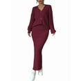 thumbnail image 3 of Womens Sweater Dress Knit Two Piece Maxi Skirt Sets Wine Red S, 3 of 8