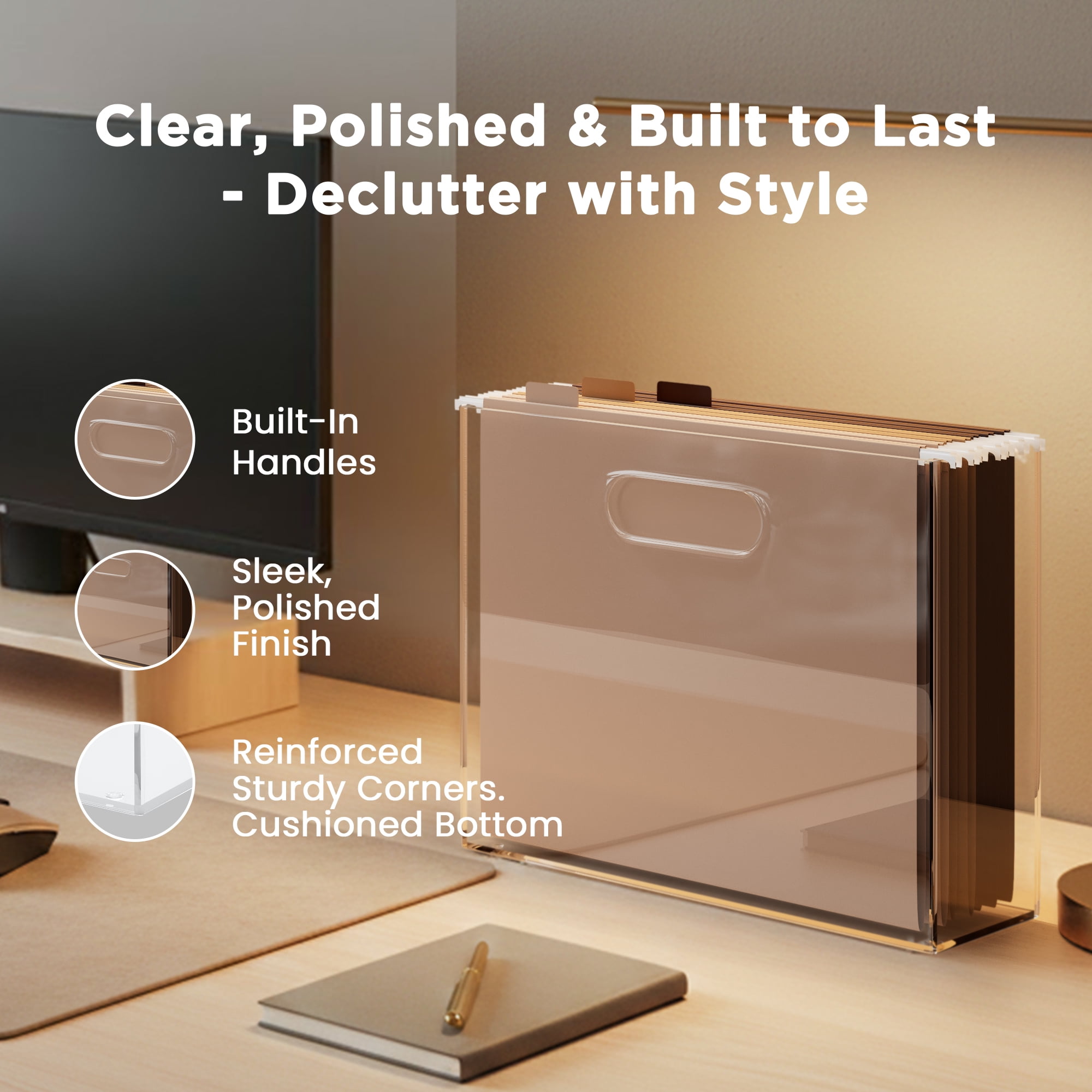 CLASSIC ACRYLIC File Organizer for Home and Office Organization, Clear, 10"x12"x4"