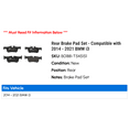 thumbnail image 2 of Rear Brake Pad Set - Compatible with 2014 - 2021 BMW i3 2015 2016 2017 2018 2019 2020, 2 of 2