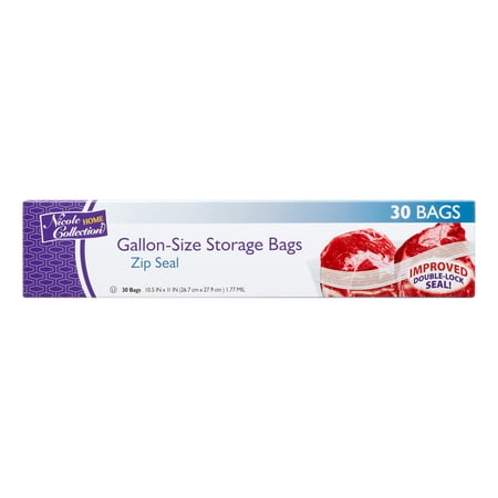 Nicole Home Collection Zip Seal Storage Bags, 1 Gallon, 30 Ct