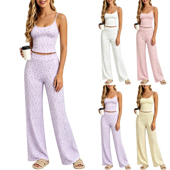 Endives Pajamas Set for Women Suspender Pajamas Casual Camisole Top with Pant Fashion Home Clothes Suit Pajamas Two Piece Set Lounge Sets for Women