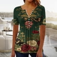 thumbnail image 2 of Otvok V Neck Floral Blouses Women's Short Sleeve Pleated Henley Tops Soft Vacation Casual Tunic Shirts, 2 of 7