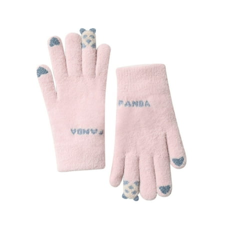 

iOPQO Gloves Mittens Warmed Finger Gloves New Autumn And Winter Outdoor Plus Velvet Thick Knitted Touched Screen Goves accessories Pink