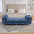 thumbnail image 2 of Modern Chenille Chaise Lounge Bench with Armrests, Sturdy Rubberwood Legs, Comfortable Upholstered Seating for Living Room & Bedroom, Multi-Purpose Daybed with 2 Bolster Pillows, Blue, 2 of 9