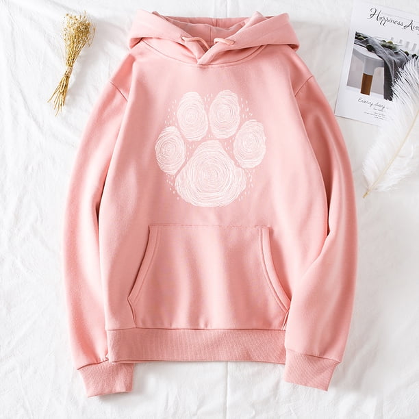 Sudadera con capucha cálida para mujer, con estampado de huellas, vellones MABOTO Rosa/Pequeña