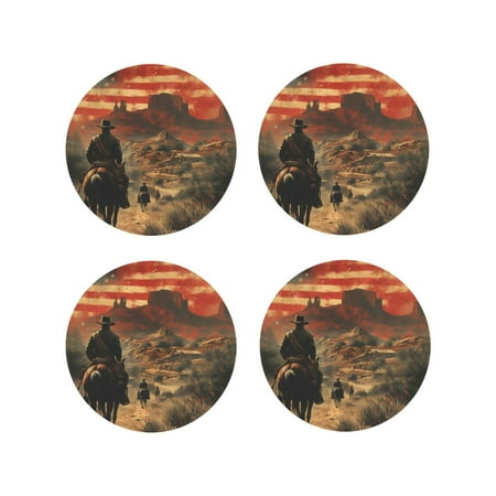 

Kdxio 1860s Style American Cowboy Funny Coasters 4 Pcs Leather Coasters Housewarming Gifts Protect Furniture from Water Marks Scratch and Damage