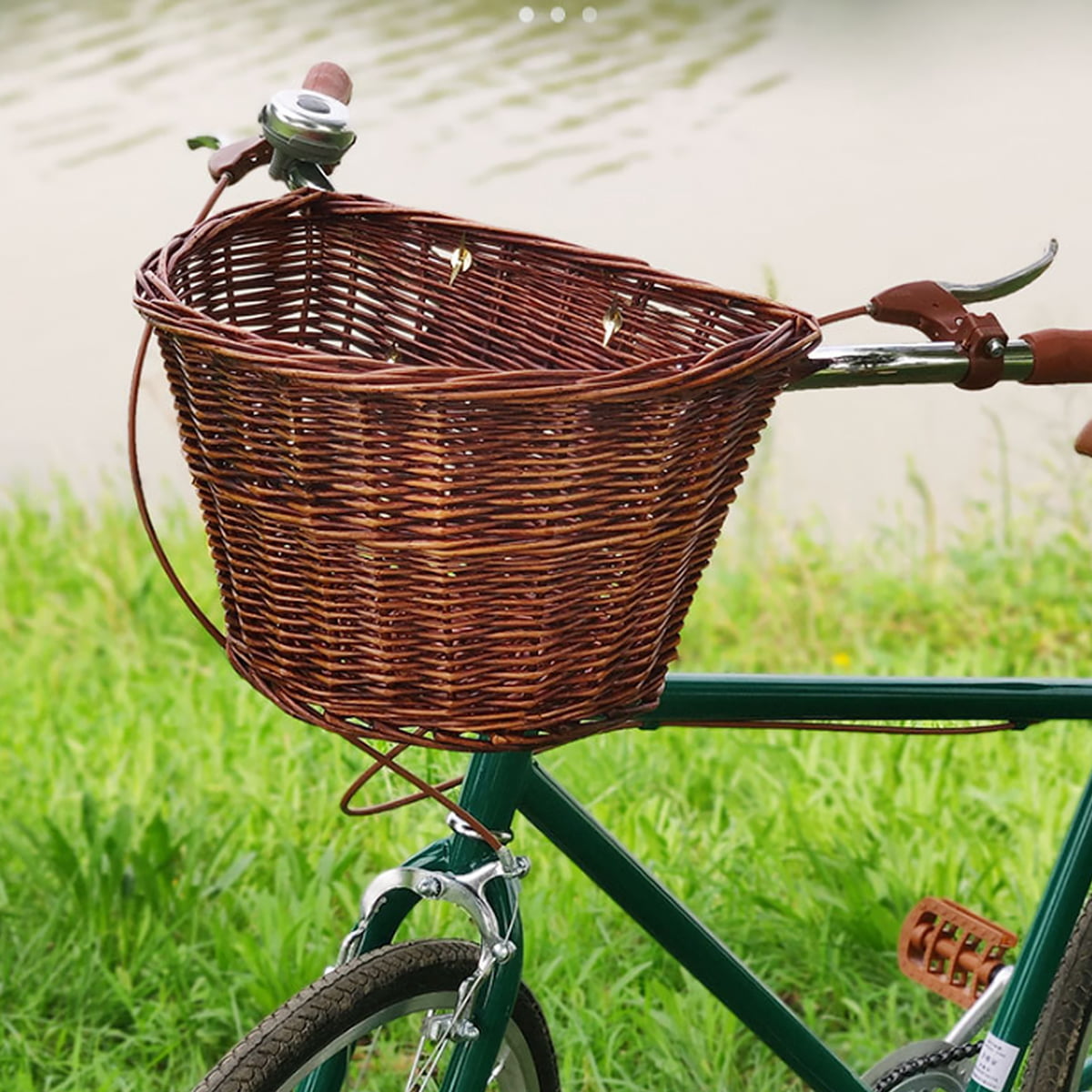 Retro Hand-Woven Wicker Bicycle Storage Basket Fashionable Waterproof Durable Bike Basket Bicycle Handlebar Case for Adult Men Women Kids Girls Boy Hand-Woven Bicycle Basket 