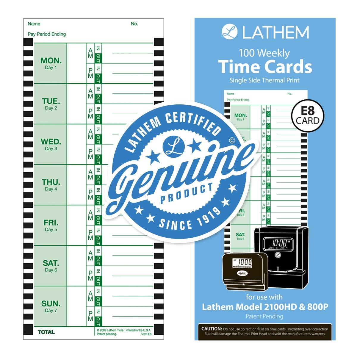 Lathem Weekly Thermal Print Time Cards, Single Sided, For Lathem 800P