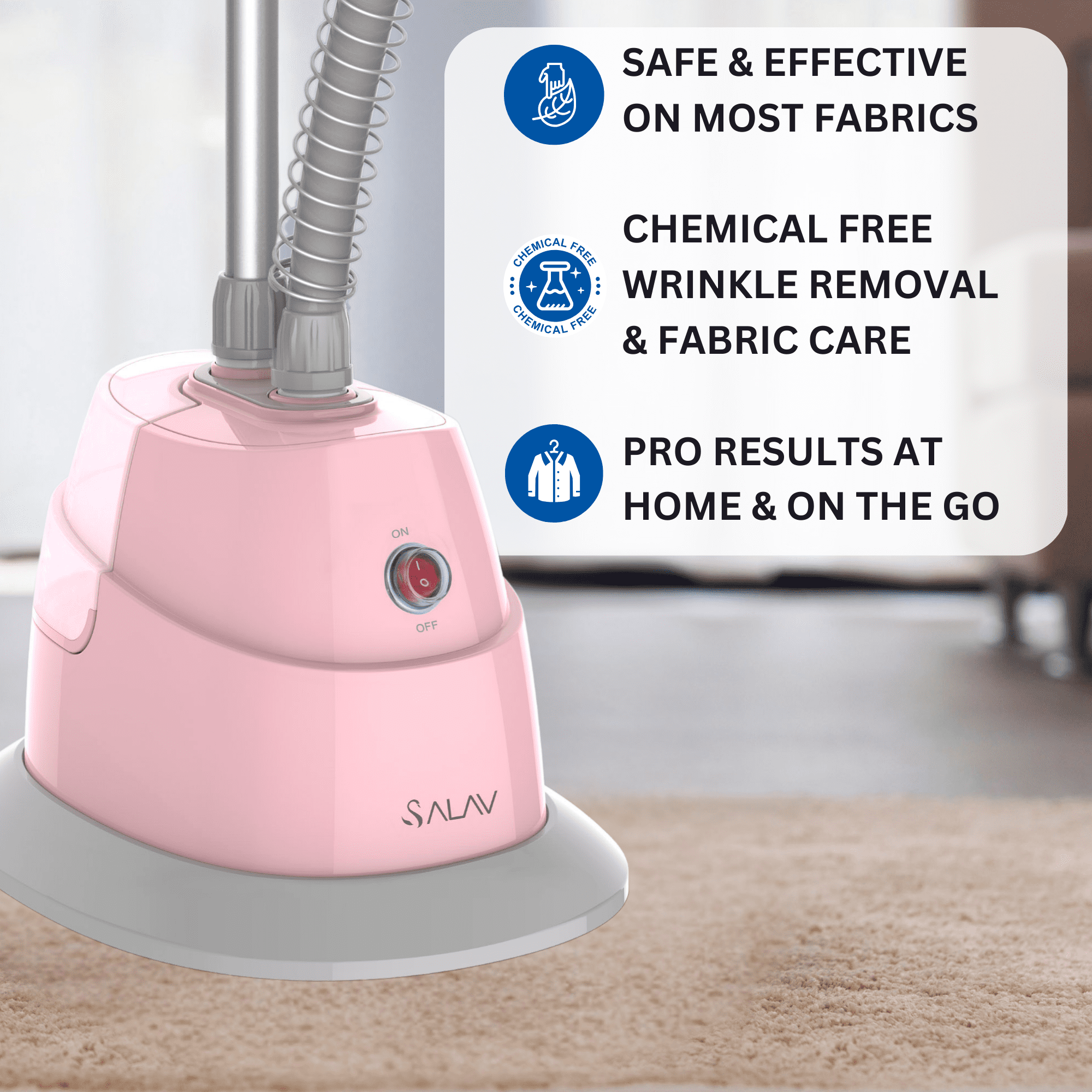 SALAV® Performance Series Garment Steamer in Blush, 1.3 L Water Tank Capacity