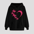 thumbnail image 2 of Oalirro 2024 New Fashion Drawstring Hoodies for Women Trendy Long Sleeve Heart Print Sweatshirt Valentine's Day Top for Spring, Black, 2 of 7