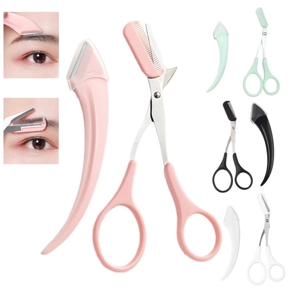 LC-dolida Eyebrow Trimmer Scissors, Professional Non-Slip Finger Grip Brow Scissors with Comb for Men and Women, Eyebrow Scissors with Comb for Effortless Brow Shaping, 4pcs