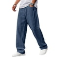 thumbnail image 2 of Nestiefly Mens Cotton Linen Pants, Casual Fabric Loose Comfort Trousers Drawstring Pockets Golf Pants Navy 2XL, 2 of 6