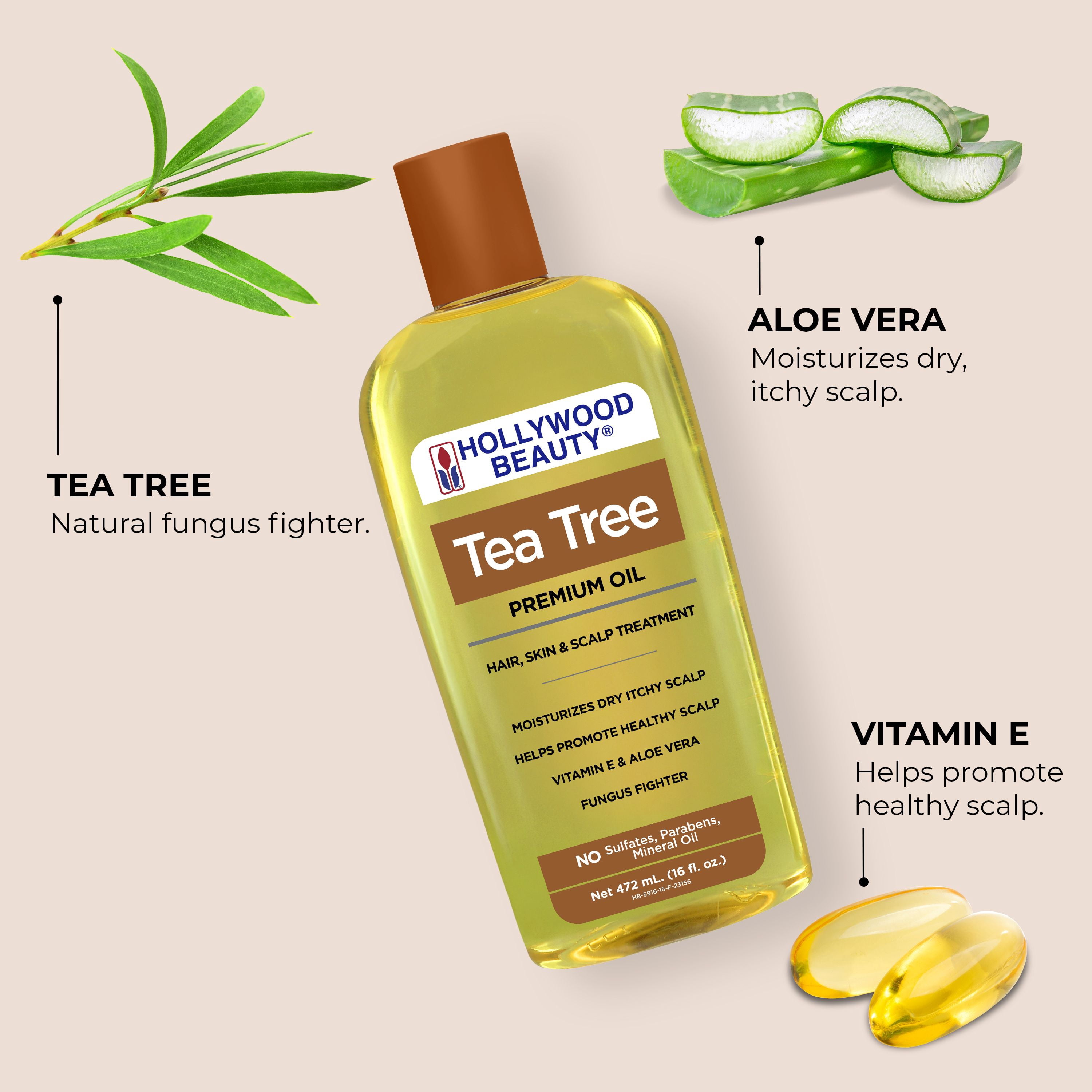 Hollywood Beauty Tea Tree Oil With Vitamin E & Aloe Vera - 16 oz. - Rejuvenate Hair, Skin & Scalp