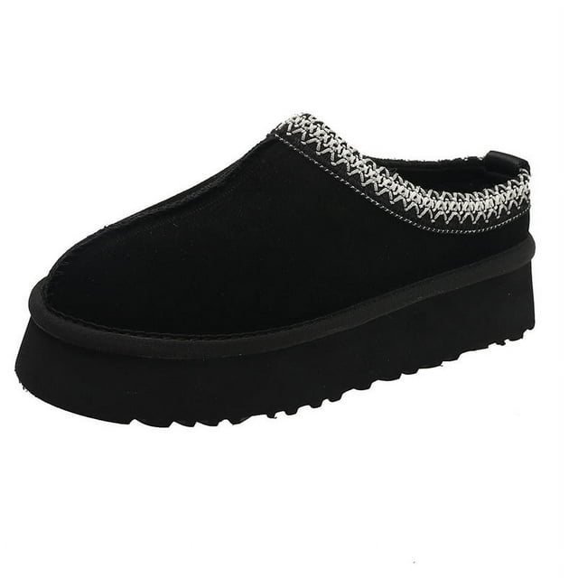 Chaussures à Enfiler Grande Taille Rembourrées en Coton pour Femmes Hiver Fourrure Intégrée Bout Fermé Pantoufles pour Femmes Plateforme Chaussures pour Femmes