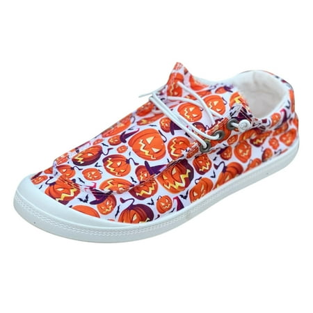 

Mackneog Loafers For Women Ladies Shoes Sneakers Pumpkin Print Canvas Flat Soft Sneakers Vulcanize Casual Shoes Gift on Clearance