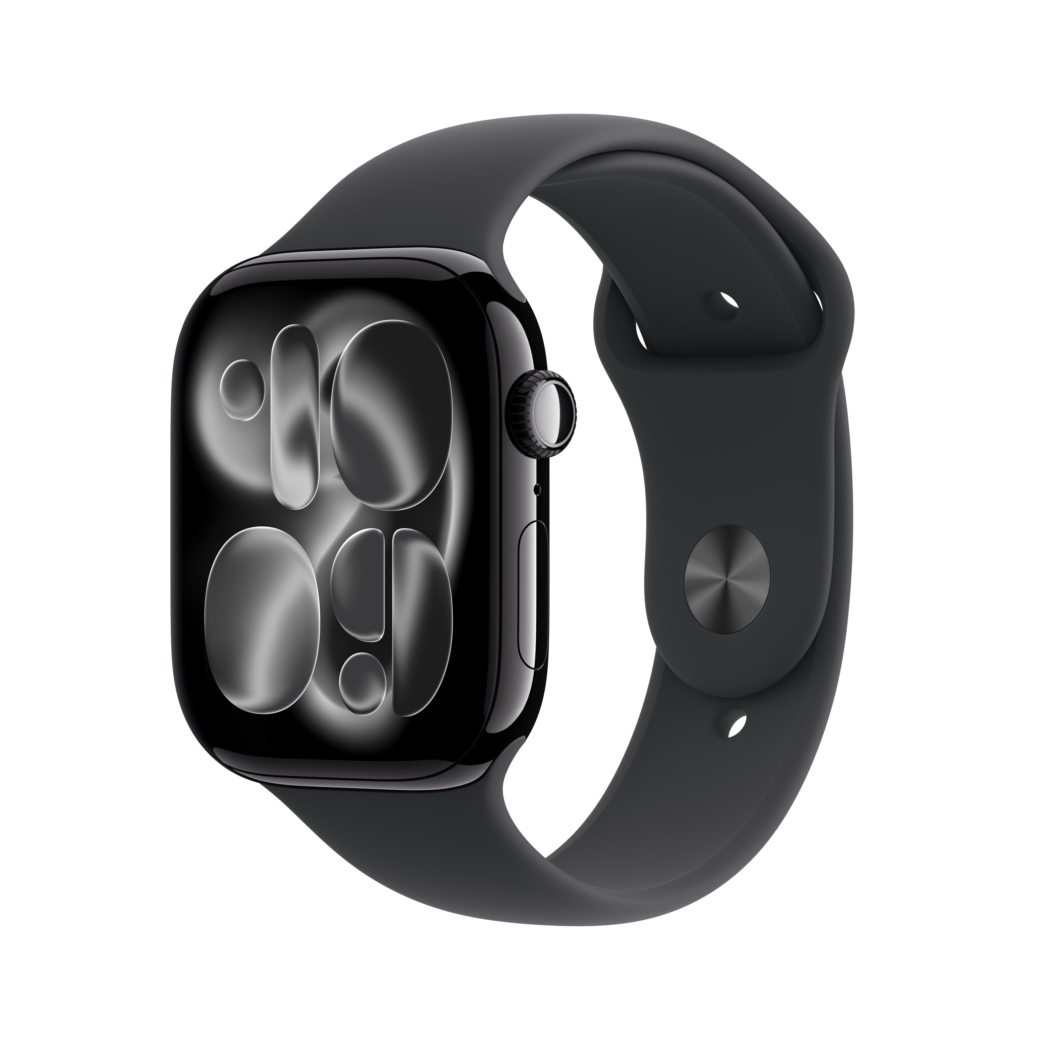 Apple Watch Series 11 GPS - Boîtier 42 mm en aluminium noir de jais - Bracelet sport noir (P/M)