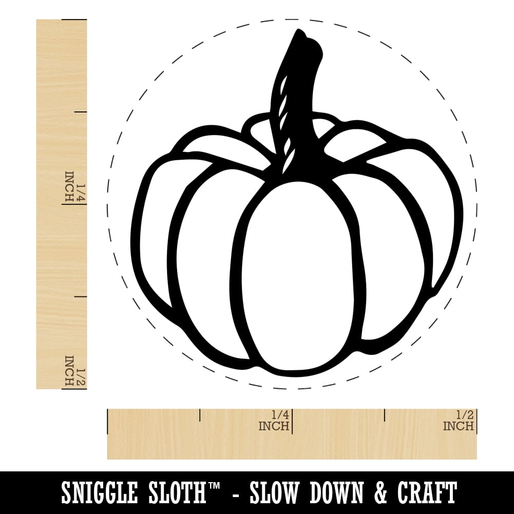 Hand Drawn Pumpkin Tall Stem Doodle Fall Thanksgiving Halloween Self-Inking Rubber Stamp Ink Stamper - Brown Ink - Mini 1/2 Inch