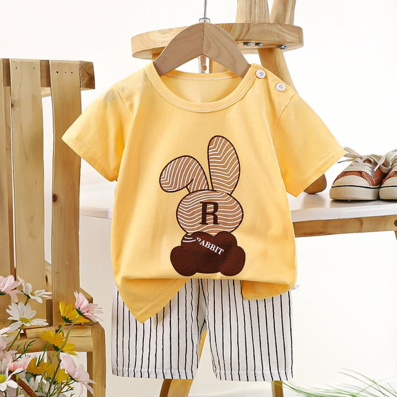 JCCXIN Toddler Girls Boys Summer Short Sleeve Cartoon Prints Tops Shorts 2PCS Outfit Sets Children Clothes Sets Birthday Dailywear