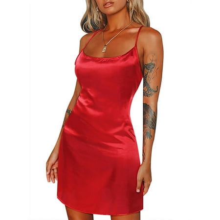 

Zdcdcd Womens Spaghetti Strap Cami Dress Babydoll Satin Silk Lingerie Nightdress