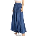 thumbnail image 3 of Sakkas Olivia Womens Maxi Bohemian Gypsy Long Skirt With Elastic Waist and Lace - Navy - Plus Size, 3 of 5