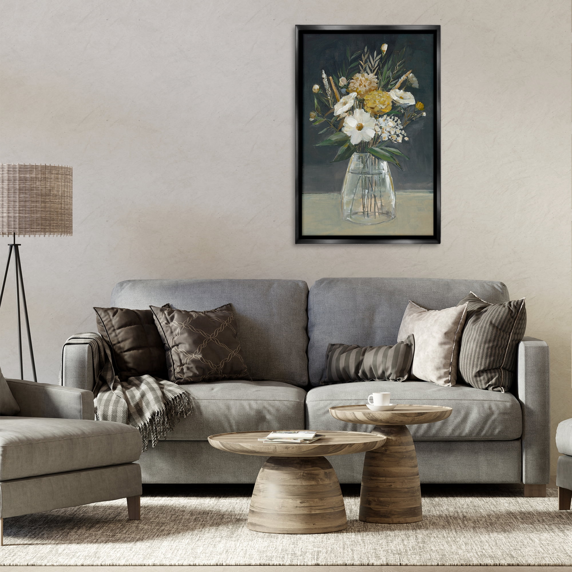 Stupell Industries Earthy Blooms Still Life Plants & Flowers Painting Black Floater Framed Canvas Art Print Wall Art, 21 x 31