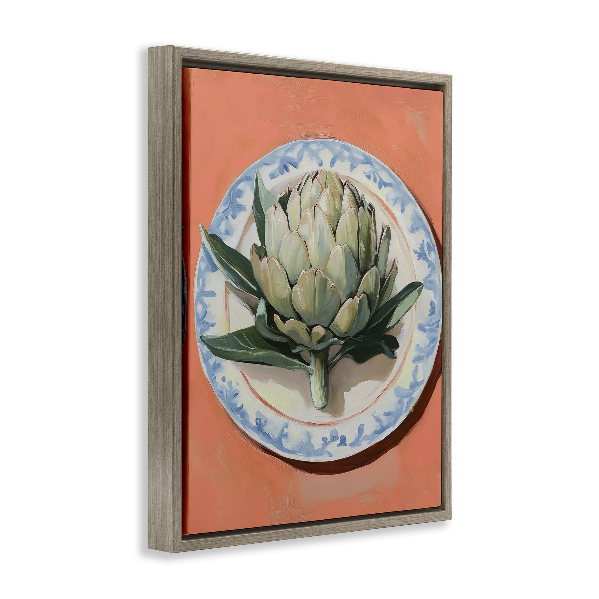 Stupell Industries Retro Artichoke over Orange Brown Framed Floater Canvas Wall Art, design by The Prints Vibe