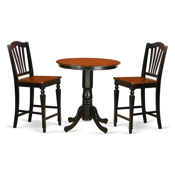 East West Furniture Eden 3-piece Dining Table and Counter Height Stools in Black