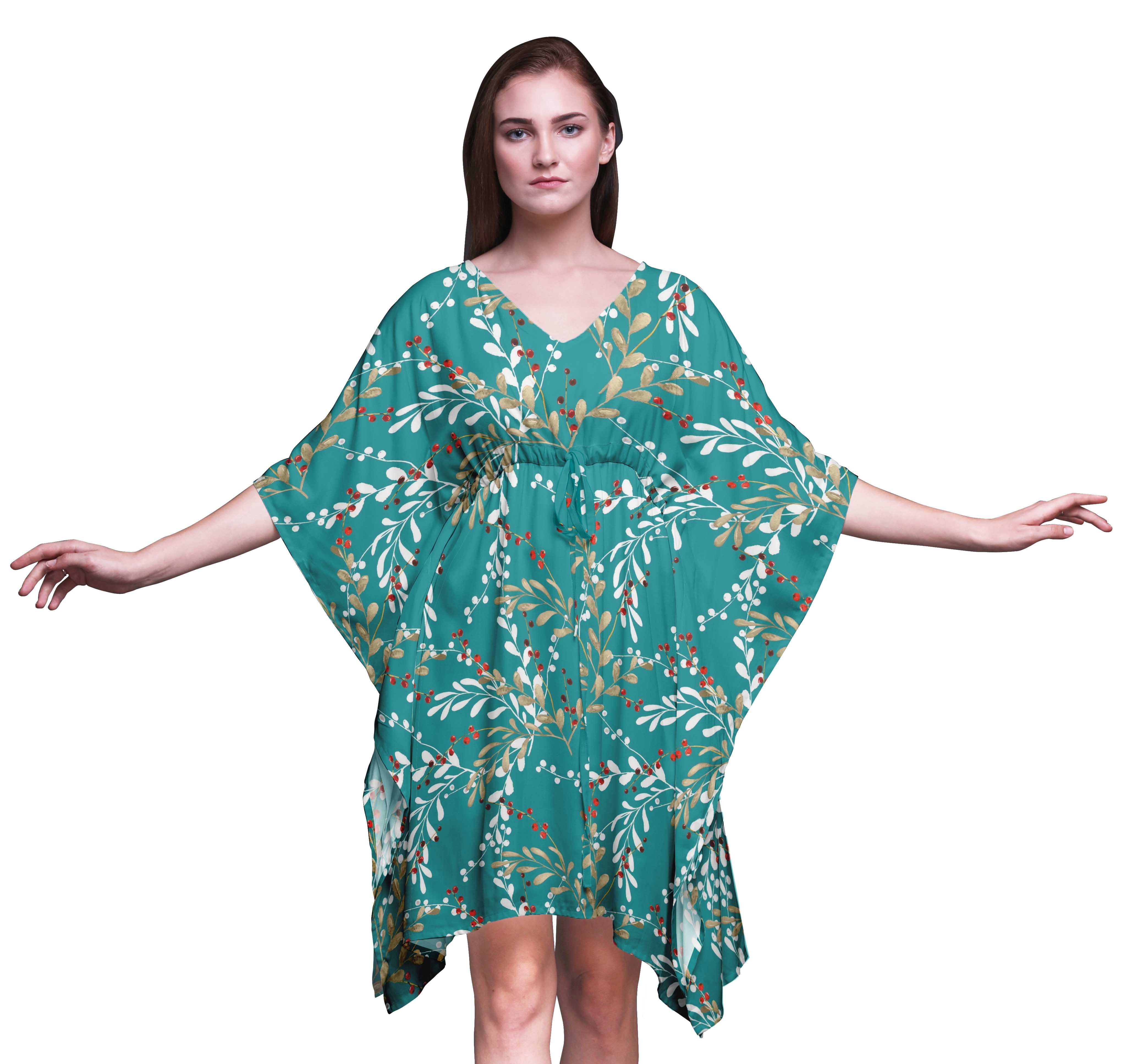 Bimba Leaves Short Caftan Midi Dress Beach Swimwear Cover up Womens ...