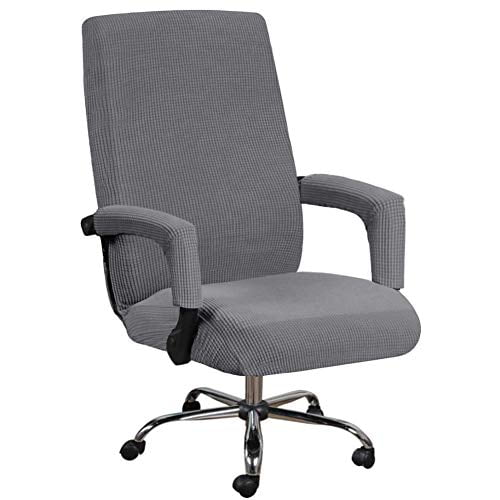 Stretch Office ​Chair Seat Covers with Armrest Sleeve​ L, Grey Jacquard Pattern High Back Computer Chair Slipcovers Removable Stretchable Covers Armchair Cover for Universal Rotating Boss Chair 