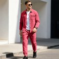 thumbnail image 2 of Dwelliawo Athleisure 2-Piece Suede Set,Mens 2 Pieces Loose Casual Suits Long Sleeve Button Down Shirt Jacket Jogging Pants Set Red 2xL, 2 of 5
